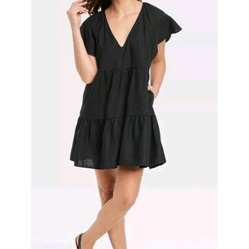 Universal Thread Womens Size S Black Flutter Short Sleeve Mini Skater Dress